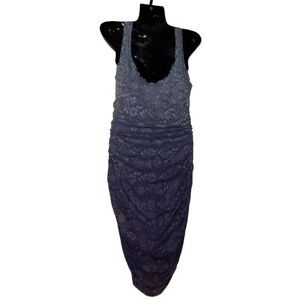 MODA  Blue‎ Lace Ruched Bodycon Dress Knee Length Size M